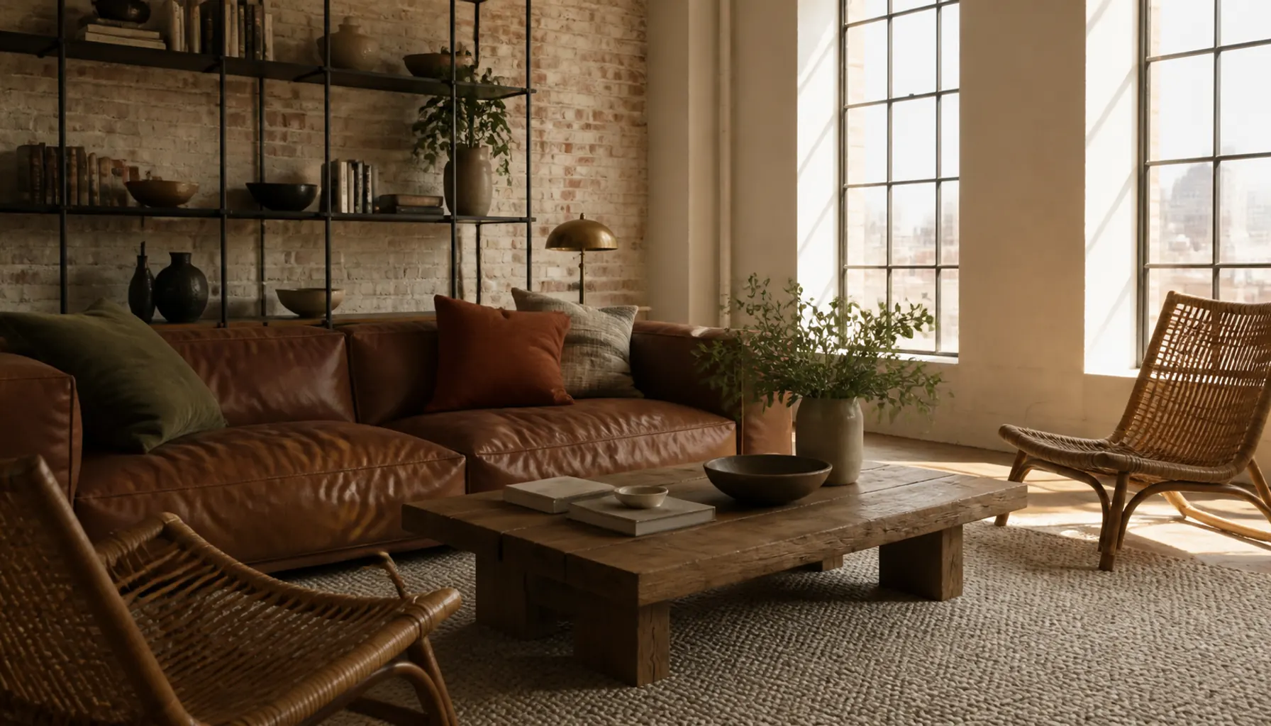 14 Warm Industrial Living Room Ideas With Wood and Wicker