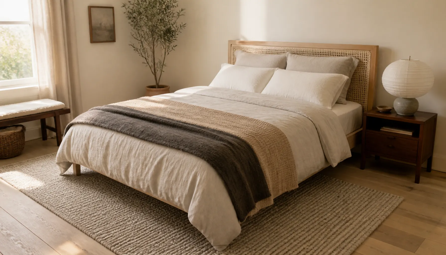 12 Warm Neutral Bedroom Ideas With Layered Linen and Wool